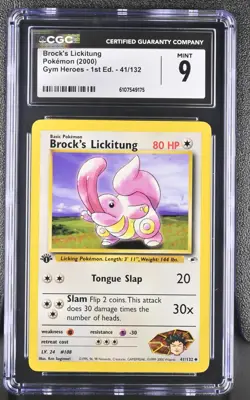 CGC MINT 9 Pokemon Brock's Lickitung 41/132 2000 Gym Heroes 1st Edition - Image 1