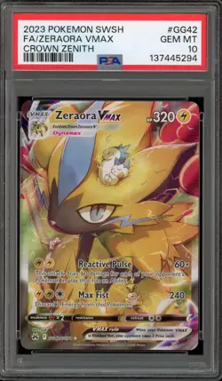 Pokemon Zeraora VMAX Crown Zenith Galarian Gallery Full Art #GG42 PSA 10 - Image 1