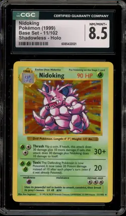 Pokemon Nidoking Base Set Shadowless Holo Rare #11 CGC 8.5 - Image 1