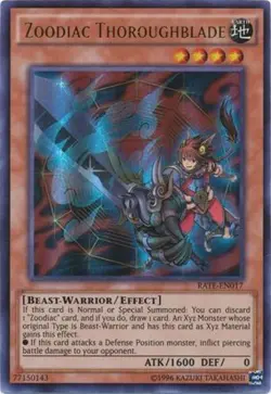 Moderately Played, English Yu Gi Oh Zoodiac Thoroughblade - RATE-EN017 - Ultra R - Image 1