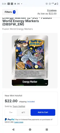 Son Goku E-90 Holofoil Fusion World Energy Marker Dragon Ball Super Card - Image 2
