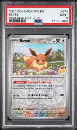 PSA 9 Eevee (Pokemon Day 2025) (Reverse Cosmos Holo) 074/131 Miscellaneous Cards - Image 1