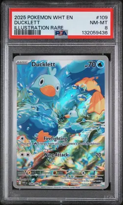 Ducklett 109/086 Illustration Rare Wht En-white Flare Pokemon PSA 8 - Image 1