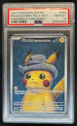 2023 Pokemon X Van Gogh Pikachu With Grey Felt Hat Black Star Promo #085 PSA 10 - Image 1