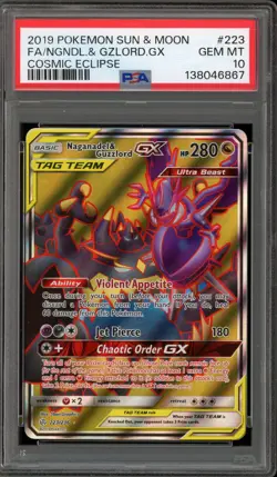 Pokemon Naganadel & Guzzlord GX Cosmic Eclipse Full Art #223 PSA 10 Gem Mint - Image 1