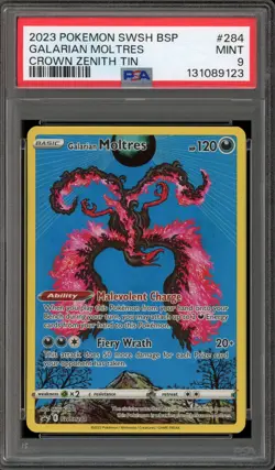 Pokemon Galarian Moltres Crown Zenith Tin Full Art Promo SWSH284 PSA 9 Mint - Image 1