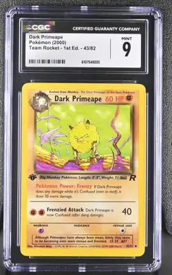 CGC MINT 9 Pokemon Dark Primeape 43/82 2000 Team Rocket 1st Edition - Image 1