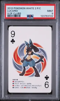 2012 POKEMON WHITE 2 PLAYING CARDS 9 OF CLUBS LUCARIO PSA 9 - Image 1