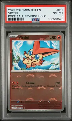 2025 POKEMON BLK EN-BLACK BOLT POKE BALL REVERSE HOLO #012 VICTINI PSA 8 - Image 1