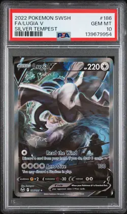 2022 POKEMON SWORD & SHIELD SILVER TEMPEST #186 FULL ART/LUGIA V PSA 10 - Image 1