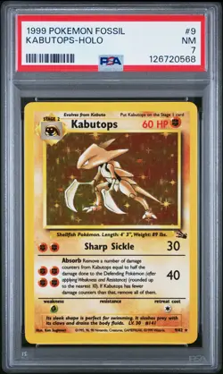 1999 POKEMON FOSSIL #9 KABUTOPS-HOLO PSA 7 - Image 1