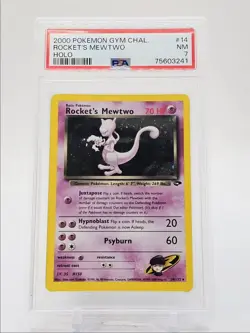 ROCKET'S MEWTWO 2000 POKEMON GYM CHALLENGE HOLO RARE 14/132 PSA 7 Q1518 - Image 1