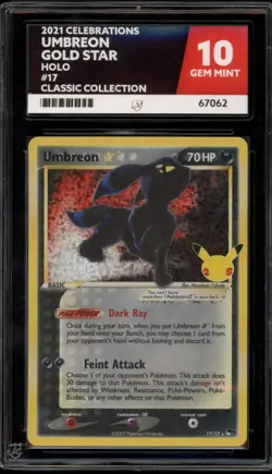 Pokemon Umbreon Gold Star Celebrations Classic Coll POP Series 5 Holo #17 ACE 10 - Image 1