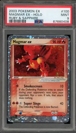 Pokemon Magmar EX Ruby & Sapphire Holo Ultra Rare #100 SCRATCHED CASE PSA 9 Mint - Image 1