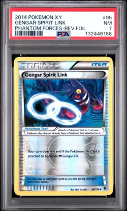 2014 POKEMON XY PHANTOM FORCES #95 GENGAR SPIRIT LINK-REVERSE FOIL PSA 7 - Image 1