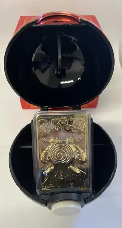 1999 Burger King Pokemon Pokeball with 23K Gold Plated Card POLIWHIRL Red Bx COA - Image 1