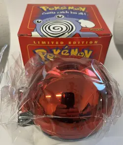 1999 Burger King Pokemon Pokeball with 23K Gold Plated Card POLIWHIRL Red Bx COA - Image 5