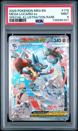 2025 POKEMON MEGA EVOLUTION SPECIAL ILLUSTRATION RARE #179 MEGA LUCARIO EX PSA 9 - Image 1