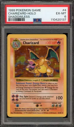 Pokemon Charizard Base Set Shadowless Holo Rare #4 PSA 6 - Image 1