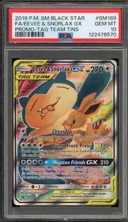 Pokemon Eevee & Snorlax GX Tag Team Tins Black Star Full Art Promo SM169 PSA 10 - Image 1