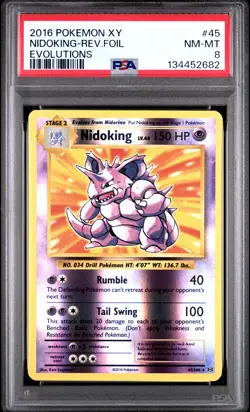 2016 POKEMON XY EVOLUTIONS #45 NIDOKING-REVERSE FOIL PSA 8 - Image 1