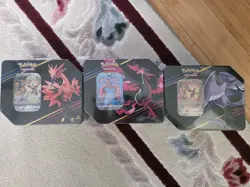 Pokemon Crown Zenith Tin Set of 3 Galarian Moltres Zapdos Articuno - Image 1