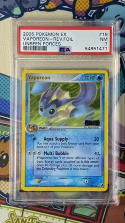 PSA 7 Vaporeon Reverse Holo 19/115 Unseen Forces 2005 Pokemon - Image 1