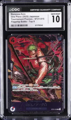 2025 ONE PIECE JPN TOURNAMENT PROMOS #ST21-015 RORONOA ZORO CGC 10 GEM MINT - Image 1