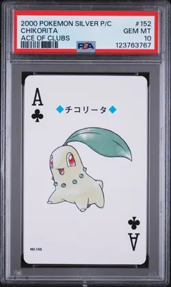 2000 POKEMON SILVER VERSION PLAYING CARDS ACE OF CLUBS #152 CHIKORITA PSA 10 - Image 1