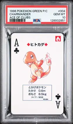 1996 POKEMON GREEN VERSION PLAYING CARDS ACE OF CLUBS #004 CHARMANDER PSA 10 - Image 1
