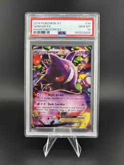 2014 POKEMON XY PHANTOM FORCES #34/119 GENGAR EX HOLO PSA 10 - Image 1