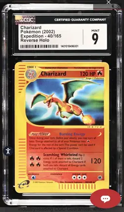 2002 Pokemon Expedition #40/165 Charizard Reverse Holo CGC 9 MINT POP 30 - Image 1