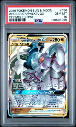 2019 POKEMON SUN & MOON COSMIC ECLIPSE #156 ARCEUS & DIALGA & PALKIA GX PSA 10 - Image 1