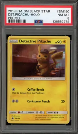 Pokemon Detective Pikachu Black Star Holo Promo SM190 PSA 8 - Image 1