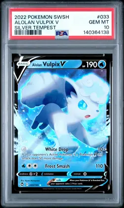 2022 POKEMON SWORD & SHIELD SILVER TEMPEST #033 ALOLAN VULPIX V PSA 10 - Image 1