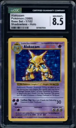 Pokemon CGC 8.5 NM/MINT+ Shadowless Base Holo Alakazam 1/102 - Image 1