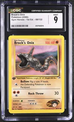CGC MINT 9 Pokemon Brock's Onix 69/132 2000 Gym Heroes 1st Edition - Image 1
