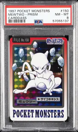 1997 POCKET MONSTERS CARDDASS #150 MEWTWO-PRISM PSA 8 - Image 1