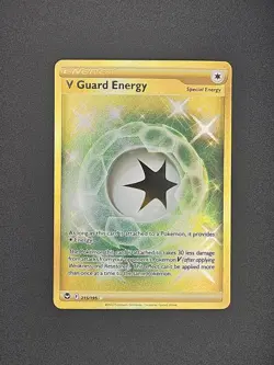 Pokemon TCG V Guard Energy 215/195 Rare Silver Tempest Sword & Shield Gold Holo - Image 1