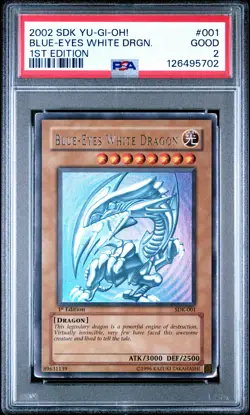 2002 YU-GI-OH! STARTER DECK: KAIBA 1ST ED #001 BLUE-EYES WHITE DRAGON PSA 2 - Image 1