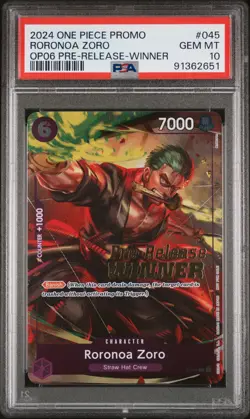 2024 One Piece Promos Roronoa Zoro #045 Op06 Pre-Release-Winner PSA 10 - Image 1