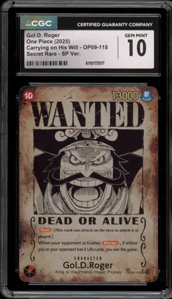 One Piece CCG Gol D. Roger Carrying on His Will Wanted Secret OP09-118 CGC 10 - Image 1