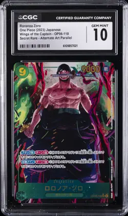 2023 ONE PIECE JPN WINGS OF THE CAPTAIN SR ALT ART RORONOA ZORO CGC 10 GM - Image 1