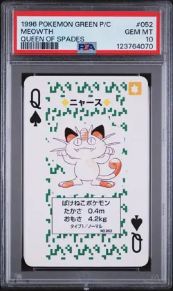 1996 POKEMON GREEN VERSION PLAYING CARDS QUEEN OF SPADES #052 MEOWTH PSA 10 - Image 1