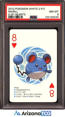 Pokemon 2012 Marill 8 Of Hearts Pokemon White 2 Playing Card Japanese PSA 8 - Image 1