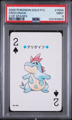 2000 POKEMON GOLD VERSION PLAYING CARDS 2 OF SPADES #159A CROCONAW PSA 9 - Image 1
