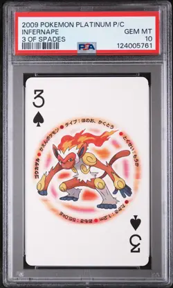 2009 POKEMON PLATINUM VERSION PLAYING CARDS 3 OF SPADES INFERNAPE PSA 10 - Image 1