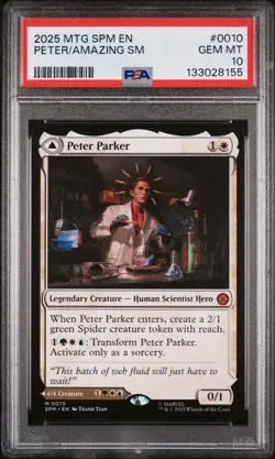 2025 MTG SPIDER-MAN #0010 PETER / AMAZING SPIDERMAN (MYTHICAL) PSA 10 - POP 8 - Image 1