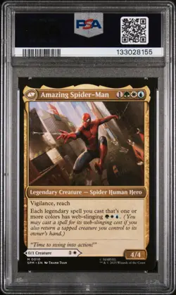 2025 MTG SPIDER-MAN #0010 PETER / AMAZING SPIDERMAN (MYTHICAL) PSA 10 - POP 8 - Image 2
