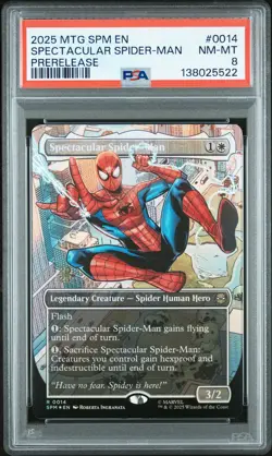 2025 MTG MARVEL'S SPIDER-MAN PRERELEASE #0014 SPECTACULAR SPIDER-MAN PSA 8 - Image 1